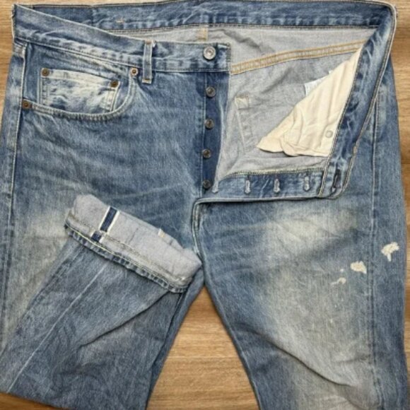 Levis 501xx Jeans Men 34x34 Blue Big E LVC Redline Selvedge Washout Fits 36x28 - Picture 1 of 9